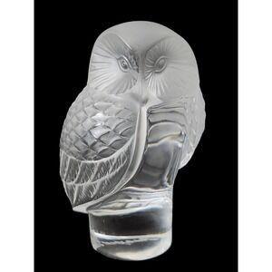 Signed Lalique French Frosted Crystal Owl Figurine 3.5" Tall Bird Made in France